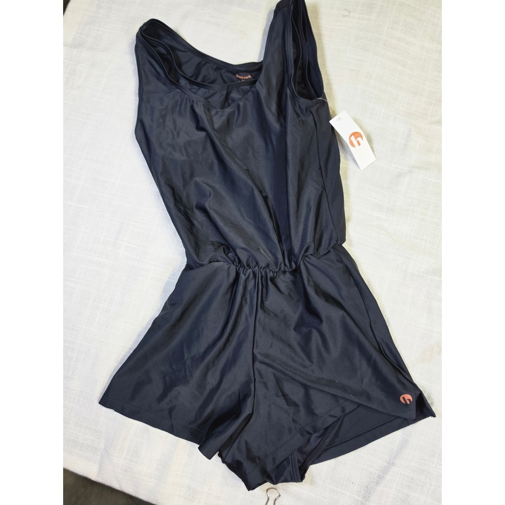 Honey Mark Women Black All-In-One Swimsuit Cover-Up Romper XXS Pockets Quick Dry